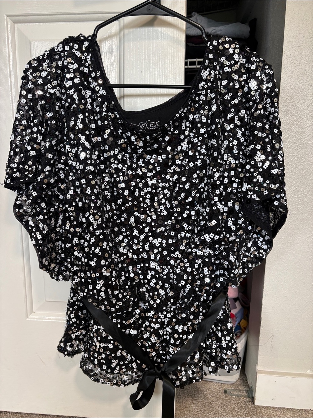 Alex Evenings Black Sequin Short Sleeve Tie-Back Camisole